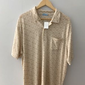 NWT J. McLaughlin Men’s Marlon Polo XL Mini Diamond tile pattern. White/Tan